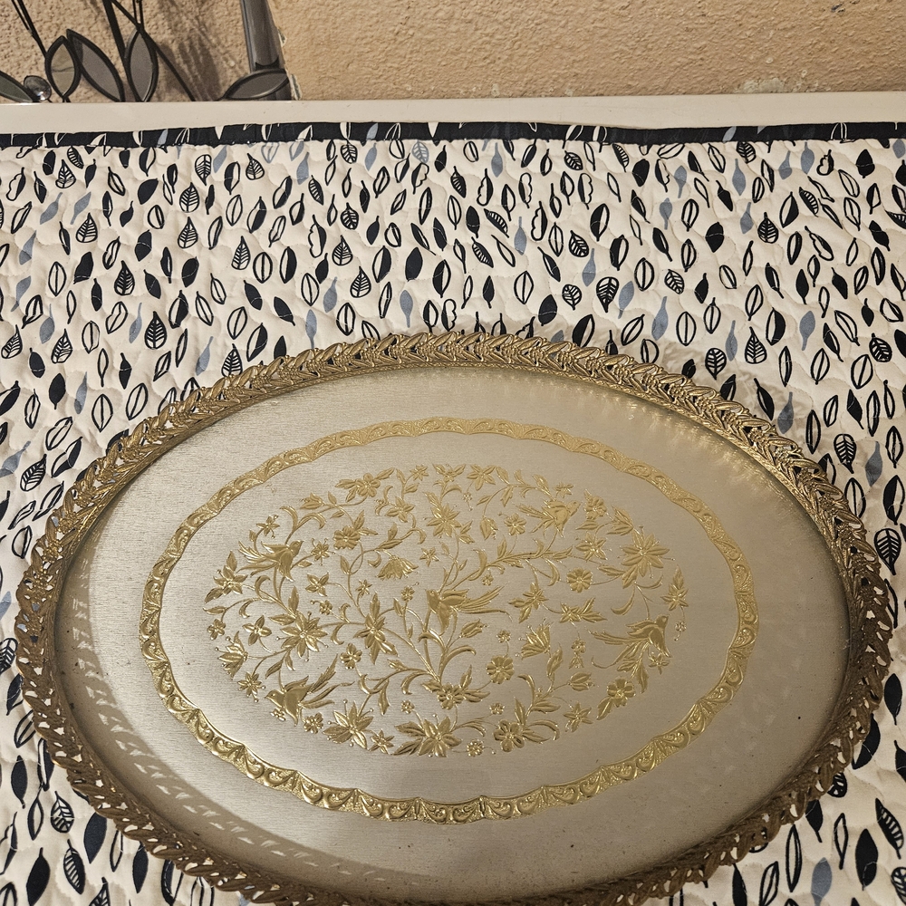 Gold Floral Oval Wall Tray - Elegant Home Wall Decor